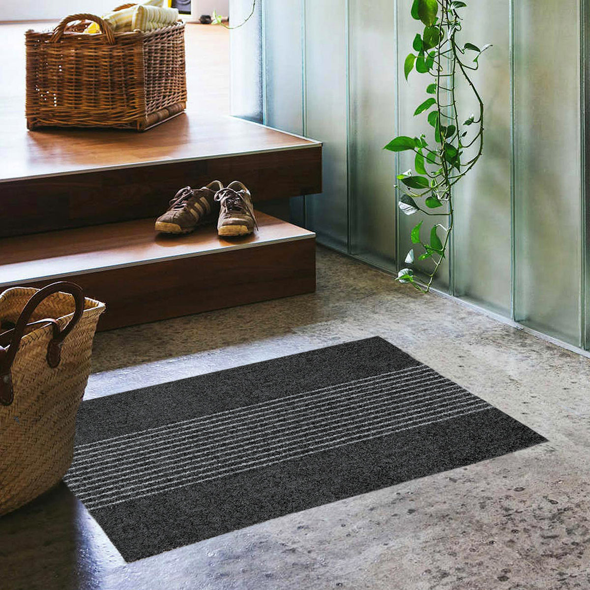 Fußmatte 60 x 100 cm Mat gestreift anthrazit randlos
