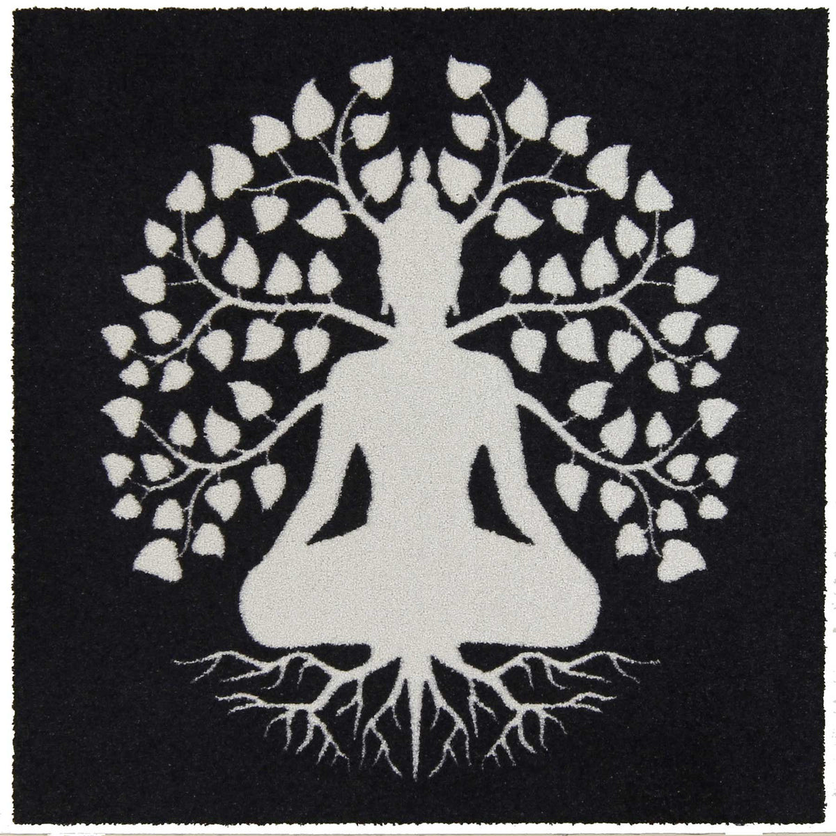 Teppich schwarz weiß Motiv Lebensbaum Yoga Buddha