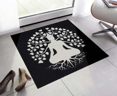 Fußmatte Yoga Lebensbaum groß schwarz weiß
