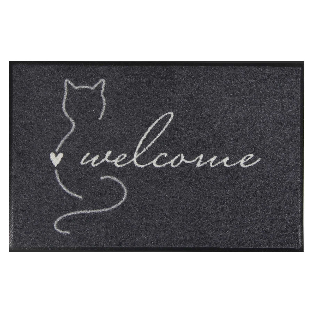 Fußmatte waschbar Welcome Katze mit Rand anthrazit