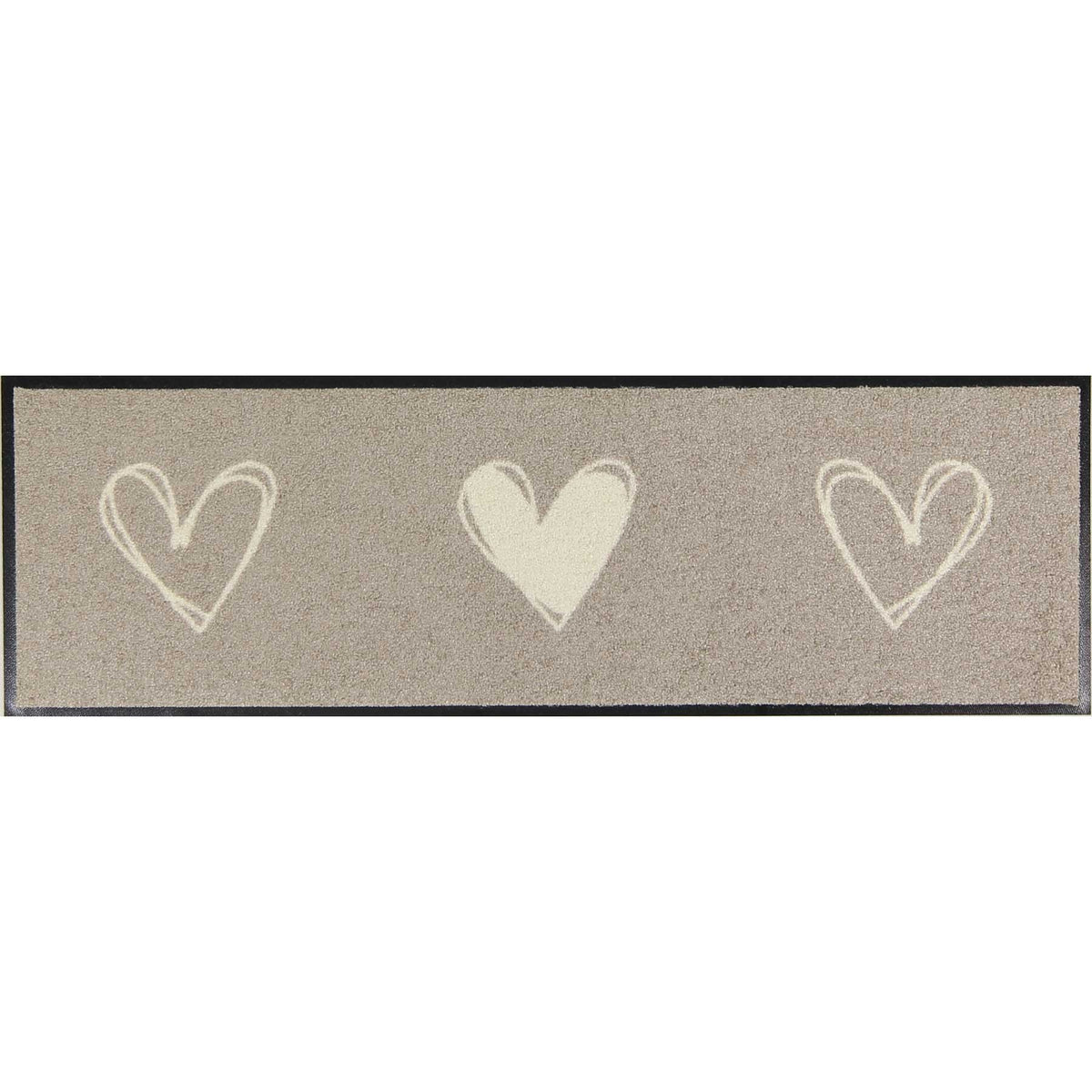 Fußmatte waschbar outdoor Herzen mit Rand beige