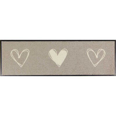 Fußmatte waschbar outdoor Herzen mit Rand beige