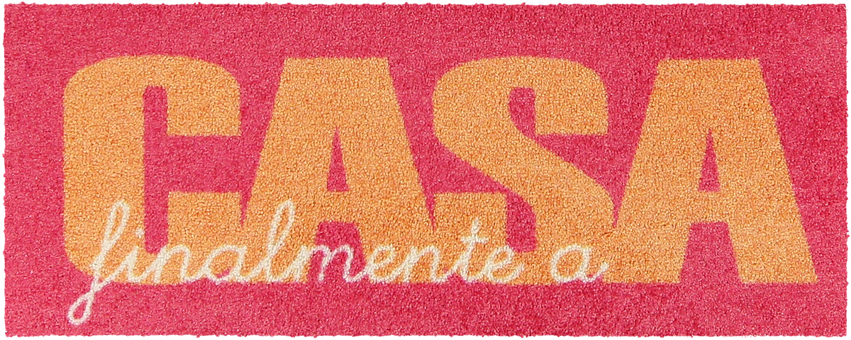 Fußmatte mit Schriftzug finalmente a Casa in organge und pink