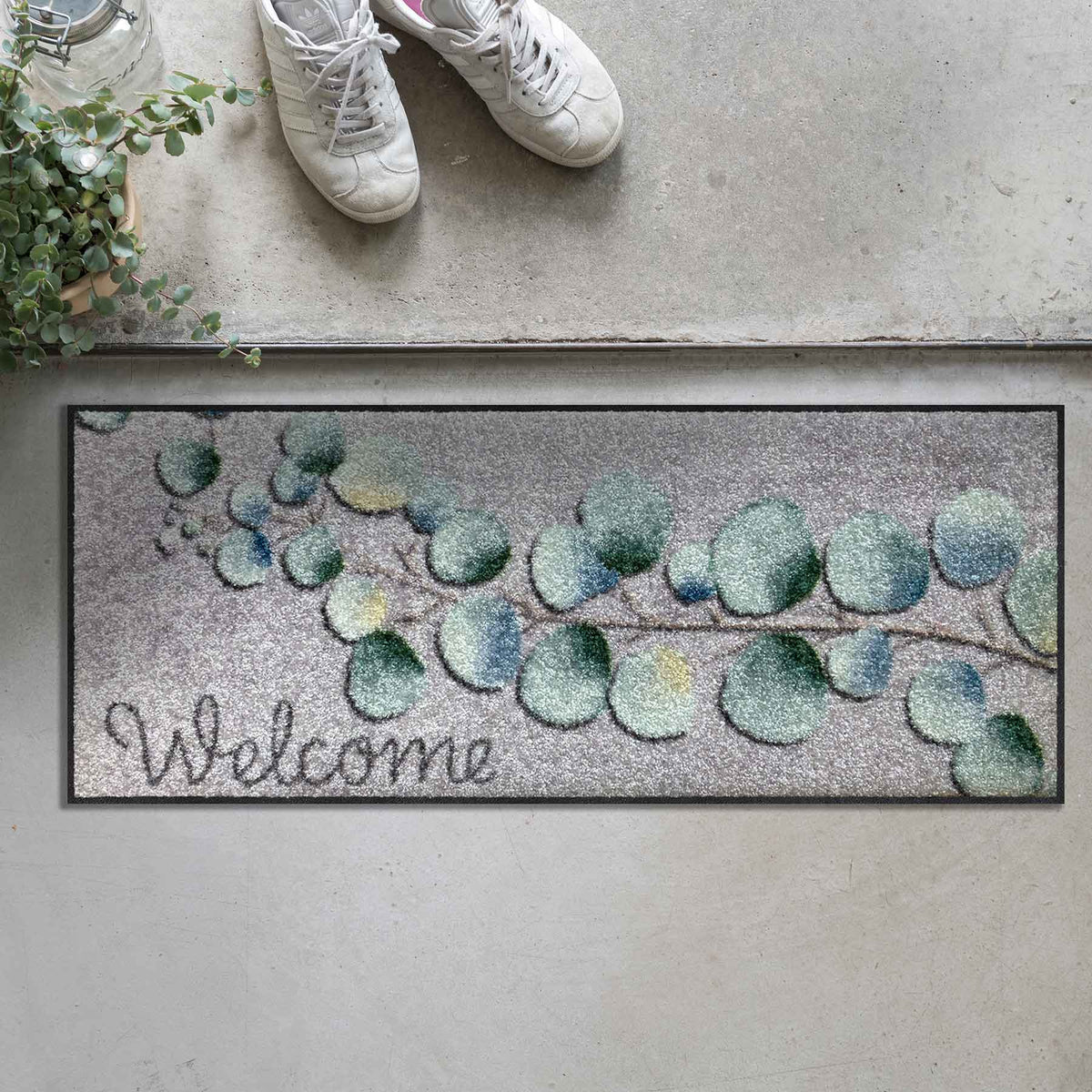 Fußabtreter klein 30x75 Eucalyptus Welcome grün